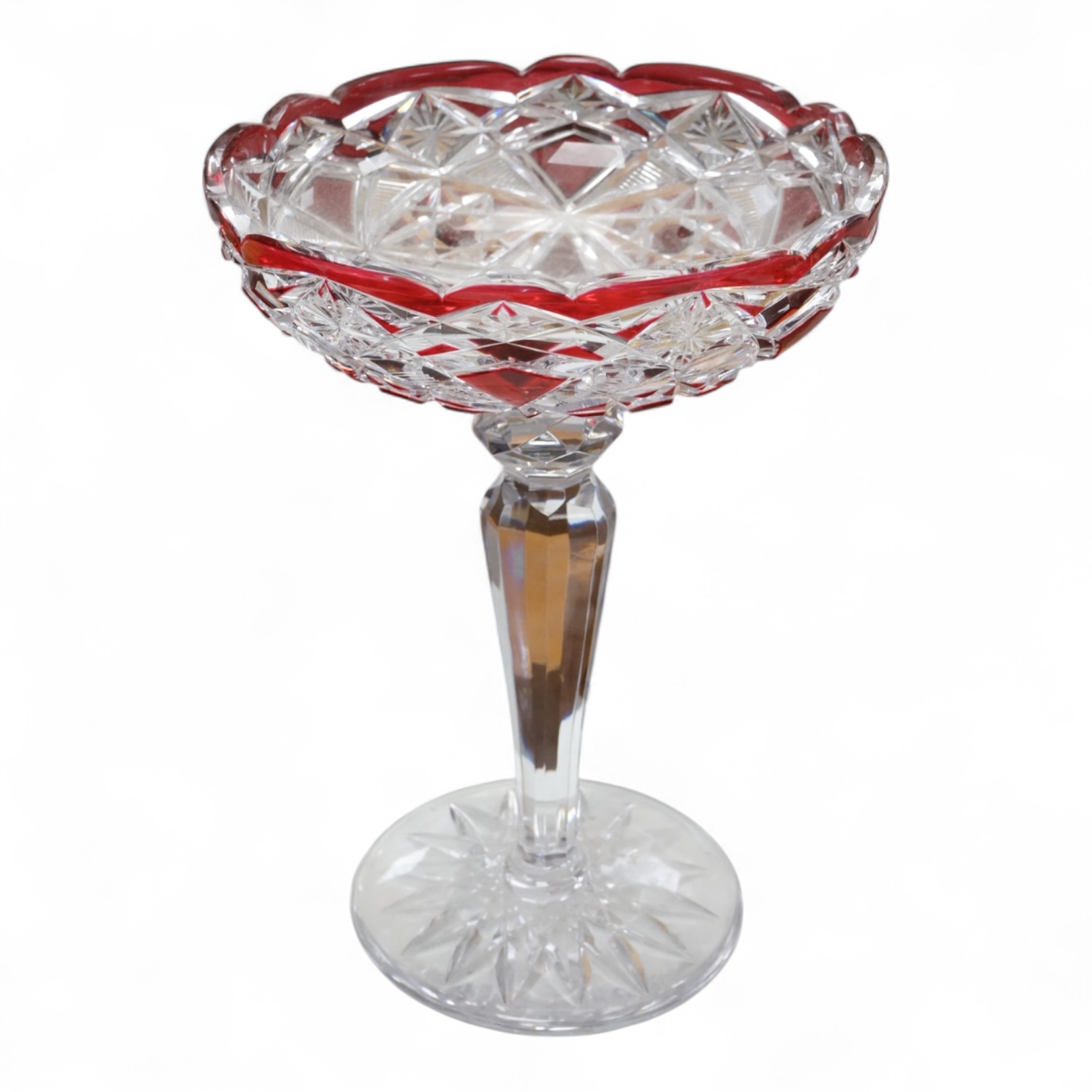 A large Bohemian cut glass and ruby-overlaid comport, 36cm high